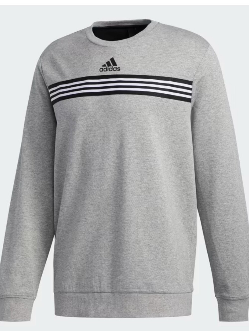 NEW! ADIDAS Essentials 3 Stripes Crewneck Sweatshirt Mens Grey Heather/black XL.